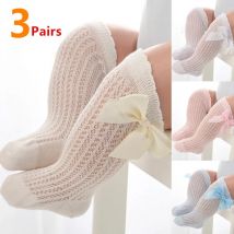 3 paare/los Sommer Baby Mädchen Socken Kleinkind Säugling Bogen Baumwolle Mesh atmungsaktive Socken Neugeborene Prinzessin Mädchen Socken für 0-3 Jahre