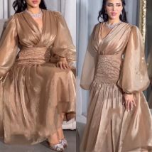 Customized Formal Pleat Sequined A-line V-neck Midi Dresses Cocktail  Exquisite Modern Style Classic Elegant