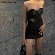 Candy hot träger los sexy schulter frei dünn rücken frei Mini kleid schwarz schlankes Kleid 2024 neue Frauen trend ige Streetwear Party Vestidos