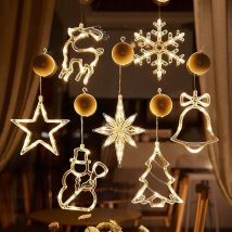 LED Light Snowflake Santa Window Ornaments Decoration for Home Xmas Navidad New Year Christmas Decor Fairy Lamp String Lights