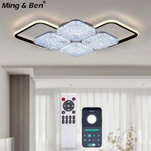 Moderne LED-Deckenleuchte, quadratisch, kreativ, 4-köpfig, mit Fernbedienung, APP-Steuerung, dimmbar, stufenlos, intelligente Kronleuchter, Heimdekoration