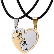 Coppia cuore collana simpatico cartone animato gatto ciondolo collana colore semplice collana animale nero gioielli regalo per ragazza ragazzi all'ingrosso