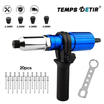 Pistola de remachar eléctrica Adaptador de taladro de pistola de tuerca de remachado portátil de 2,4 mm-4,8 mm, herramienta de remachado enchufable para el hogar Kit de herramientas de broca de