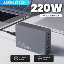 220 W GaN Desktop-Ladegerät 6-Ports PD 100 W USB Typ C QC 3.0 Schnellladestation für IPhone 16 Pro Tablet MacBook Samsung Laptop
