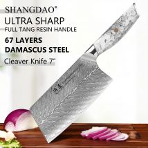 SHANGDAO Professionelles chinesisches Kochmes, 17,8 cm, geschmiedeter Damaststahl VG10 mit Harzgriff – Full Tang