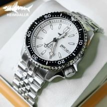 Heimdallr SKX007 Mechanische Taucheruhr für Herren, 42 mm, weißes Zifferblatt, schwarze Keramiklünette, NH36-Uhrwerk, 20 Bar wasserdicht, leuchtend
