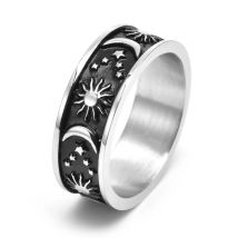 Böhmischer Himmlischer Ring aus Titanstahl, Sonne, Mond, Stern, Symbole, minimalistisch, stapelbar, Schmuck, Unisex, edgy chic, Festival-Geschenk 2024