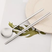 2pcs Sushi Chopsticks Soup Spoon Stainless Steel Flatware High Quality Korean Dinnerware Set Matte Reusable Western Tableware