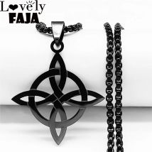 Stainless Steel Witchcraft Witch's Knot Geometry Long Chain Necklace for Men/Women Black Color Jewelry bijoux femme N4273S03
