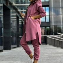 Hosen Set Frauen Trainings anzug Reiß verschluss Kapuzen mantel Hoodies Hose Sets elastische Taille Hose gerade Langarm Trainings anzug Sport
