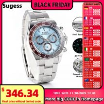 Sugess Diving Orologio da uomo Panda Cronografo meccanico automatico Pavone SL4801 Movimento Orologio da polso Lunetta in ceramica impermeabile Nuovo