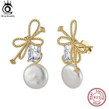 Orsa Juwelen Vintage 925 Sterling Silber Bogen Knoten Ohrringe mit hand verlesenen natürlichen Barock Perle für Frauen Ohren tropfen Schmuck gpe84
