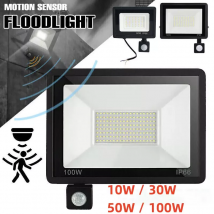 Proiettore con sensore di movimento PIR a LED Lampada da parete per esterni Luce bianca 100W 50W 30W 20W 10W IP66 Faretto a LED impermeabile per giardino