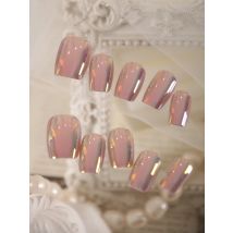 10 Stück Press on Nails Kurze rote Laser-Aurora-Farbverlaufs-Katzenaugen-Kunstnägel, inklusive 1 Blatt Klebelaschen und 1 Stück Mini-Feile