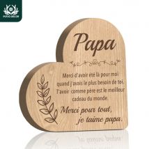 Putuo Decor 1 Stück französisches herzförmiges Holzschild, Tischdekoration, Papa, Desktop-Dekoration für Zuhause, Bauernhaus, Wohnzimmer, Kamin, Büro