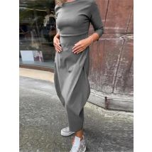 Kleid Für Frauen Slouchy Mode Einfarbig Lange Kleider Lose Rundhals Langarm Vintage Komfortable Vestidos Para Mujer