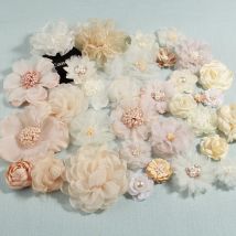 10 Stück Elfenbein-Creme-Serie, Kamelie, Rose, Chiffon-Stoff, künstliche Blumen für Hochzeitseinladung, Kleid, Dekoration, Bastelprojekte