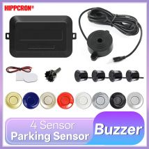 Hippcron Kit de Sensores de Aparcamiento para Coche de 22mm con 4 Sensores, Radar de Marcha Atrás con Alerta Sonora, Sistema de Sonda Indicadora 12V Negro Blanco