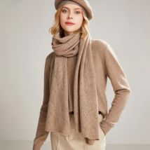 Sciarpa di lana 100% donna inverno solido lavorato a maglia scava fuori scialle sciarpe di moda mantelle involucri caldi signora cashmere come fazzoletto da collo