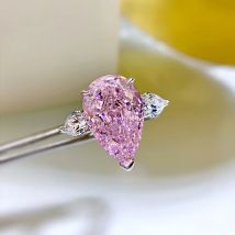 Wassertropfen-Labor-Rosa-Moissanit-Diamantring, 100 % echtes 925er Sterlingsilber, Party-Ehering, Ringe für Frauen, Verlobungsschmuck