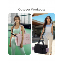 BAGSMART Padded Tote Bag With Bow Casual Quilted Padded Women Shoulder Bags Fit 15.6in Laptop Large Capacity Yoga Gym Bags