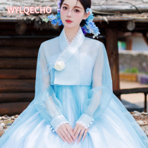 Hanbok Traditionelle koreanische Kleidung Hanbok-Kleid für Frauen Neues blaues modernisiertes Hanbok-Halloween-Kostüm Cosplay Hochzeit Hanbok 1914