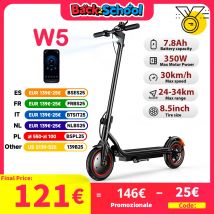 Patinete eléctrico W5, neumático inflable de 8,5 pulgadas, 350W, 36V, 7,8Ah, velocidad máxima, rango de 30 km/h, freno doble de 24-34km con aplicación