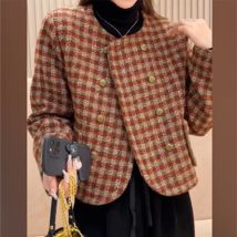 EVNISI Frauen Elegante Langarm Tweed Mantel Casual Jacke Plaid Tasten Up Strickjacke Frauen Büro Oberbekleidung 2024 Herbst Winter