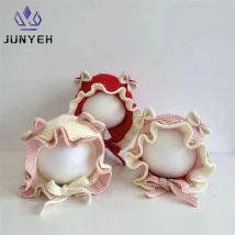 Baby gestrickte Spitzen mütze Doppels chicht Prinzessin Hüte gekräuselte Mädchen Bogen Säugling Winter Mützen für Kinder 6-36 Monate