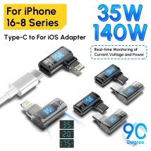90 Degree 140W Type C To for Lighting OTG Adapter 35W Digital Display USB Connector for IPhone 16 15 14 13 Pro Max IPad Tester