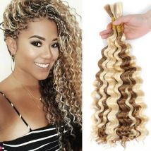 27/613 Blonde Deep Wave Human Braiding Hair Micro Crochet Curly Braiding Human Hair No Weft Bulk Hair Knotless Bohemian BoxBraid