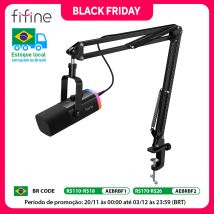 Kit microfono XLR dinamico FIFINE con braccio braccio per Mixer, Set microfono USB da gioco con RGB, controllo del Volume per PC PS5/4 amplificatore AM8T