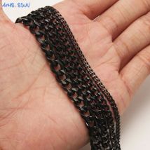 MHS.SUN Trendy Basic Black Punk Cuban Link Chain Necklace Hiphop 4-8MM Stainless Steel Plating For Men Accessories Jewelry