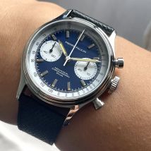 PIERRE PAULIN Retro 70er Vintage Panda Style Chronograph Mechanische Herren-Komplizierte 38 mm blaue Luxus-Klassiker-Armbanduhr