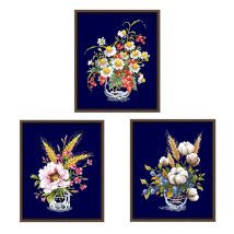 Kamille und rote Curke Kreuzstichset Blumenmuster Design 18ct 14ct 11ct tiefblaue Leinwand Stickerei DIY