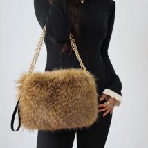 Luxus Faux Pelz Kupplung Geldbörse Handtaschen für Frauen Winter Plüsch Kette Unterarm Taschen Weibliche Pelzigen Schulter Umhängetasche Telefon Beutel