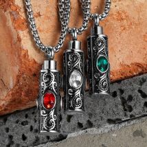Gemstone Perfume Box Men Necklaces With Pendant Stainless Steel Jewelry For Male Women Punk Hip Hop Accessories Gifts Wholesale