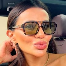 Gafas de sol cuadradas de doble puente Vintage para mujer, gafas de sol de leopardo amarillo polígono, gafas de sol Retro naranja