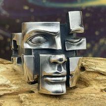 Retro Abstrakte Fallende Ause Gesicht Ring Für Männer Frauen Silber Farbe Punk Gothic Offenen Ring Designer Schmuck Zubehör Kunst Geschenk