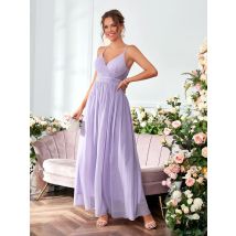 Mgiacy V-Ausschnitt Chiffon plissiert elegant Drop Back Neck holder Kleid Abendkleid Ballkleid Party kleid Brautjungfer kleid