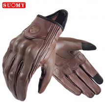 Suomy Vinatge Guantes de piel de cabra para motocicleta, Guantes de verano para hombre, Guantes de cuero Retro marrón para moto y Motocross, Guantes para motociclista