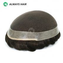 Los Angelos – 1/8 gefaltetes Spitzen-Toupet, 15,2 cm, indisches Echthaar mit französischer Spitze und PU-Haarsystem für Männer