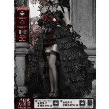 Blood Supply Original Bloody Red Gothic Multi Layers X-long Trailing Skirt High Slit Party Halloween Winter Black Skirt