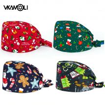 2024 NUOVO cartone animato modello natalizio scrub cap per donna uomo berretto per la testa 100% cotone cappello medico riutilizzabile cappelli chirurgici