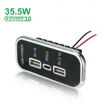 3 Ports 35,5 W PD Typ-C 2,1 A 1 A USB-Autoladegerät-Buchse 12/24 V für Motorrad, Auto, LKW, ATV, Boot, Wohnmobil, Bus, Netzteil