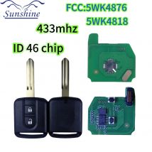 Sunshine 5WK4 876/ 818 433MHz ID46 Chip Key Fob For Nissan Elgrand X-TRAIL Qashqai Navara Micra Note NV200 2 Button Remote Key