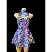 Vestido de discoteca con espejo plateado para mujer, traje de noche para cumpleaños, sin mangas, láser brillante, PU, Bar, Dj, Gogo, bailarina, trajes de escenario para cantante