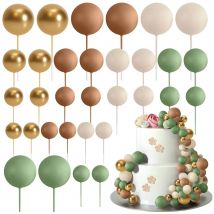 32 pezzi verde salvia marrone cake topper palline di schiuma dorate inserto fai da te decorazione torta per baby shower festa di compleanno decorazione torta