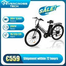 EVERCROSS TECH EK8S Bicicleta Eléctrica para Adultos, E-Bike 26" con Motor 250W, Batería 36V 12Ah, Velocidad Máxima 25 km/h, Carga Máxima 120KG, Bicicleta de Montaña
