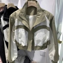 Damen-Kurzmantel 2025, Frühling und Herbst, Design-Sinn, Stehkragen, Damen-Oberbekleidung, kontrastierende Farben, modische Damenjacke